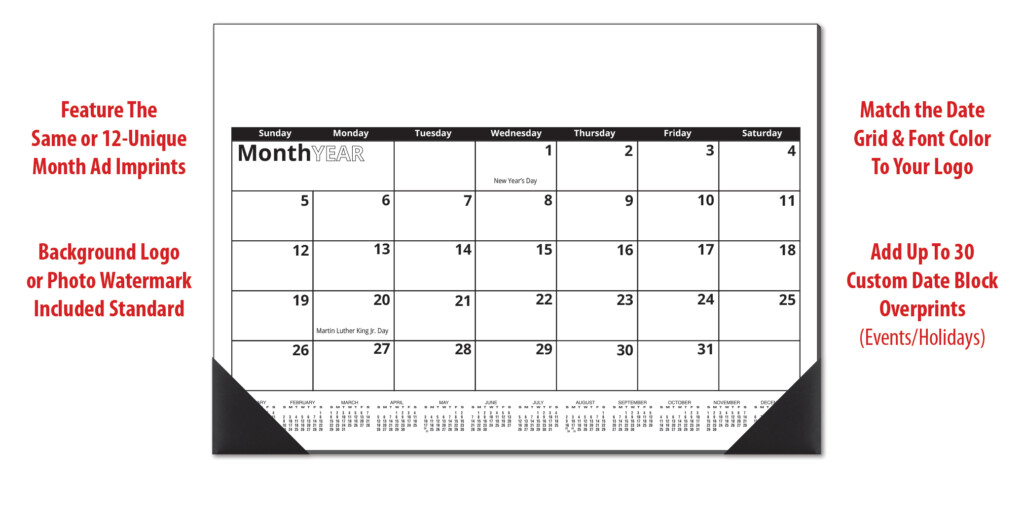 Custom Desk Pad Calendar 17x12 12 Sheet ValueCalendars