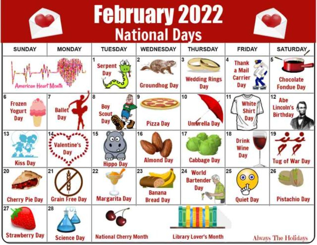 February National Day Calendar 2022 Free Printable Calendars