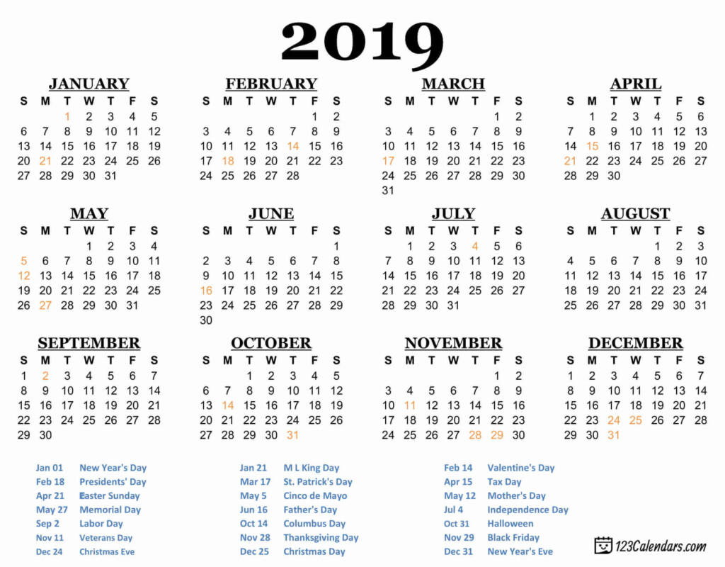 Free Printable 2019 Calendar 123Calendars