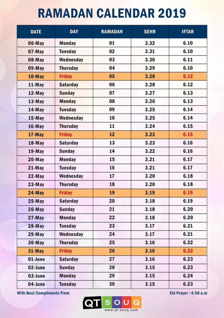 Islamic Calendar For Ramadan For The Future