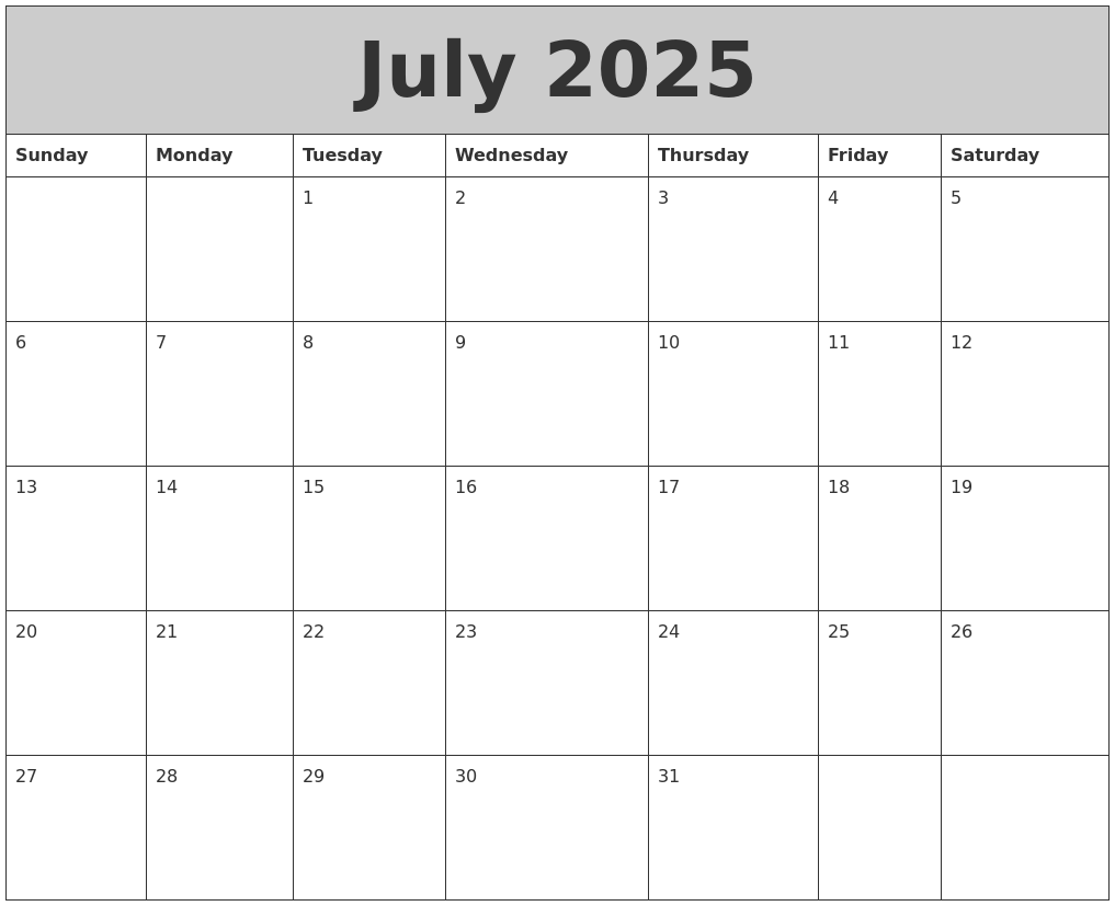 July 2025 My Calendar