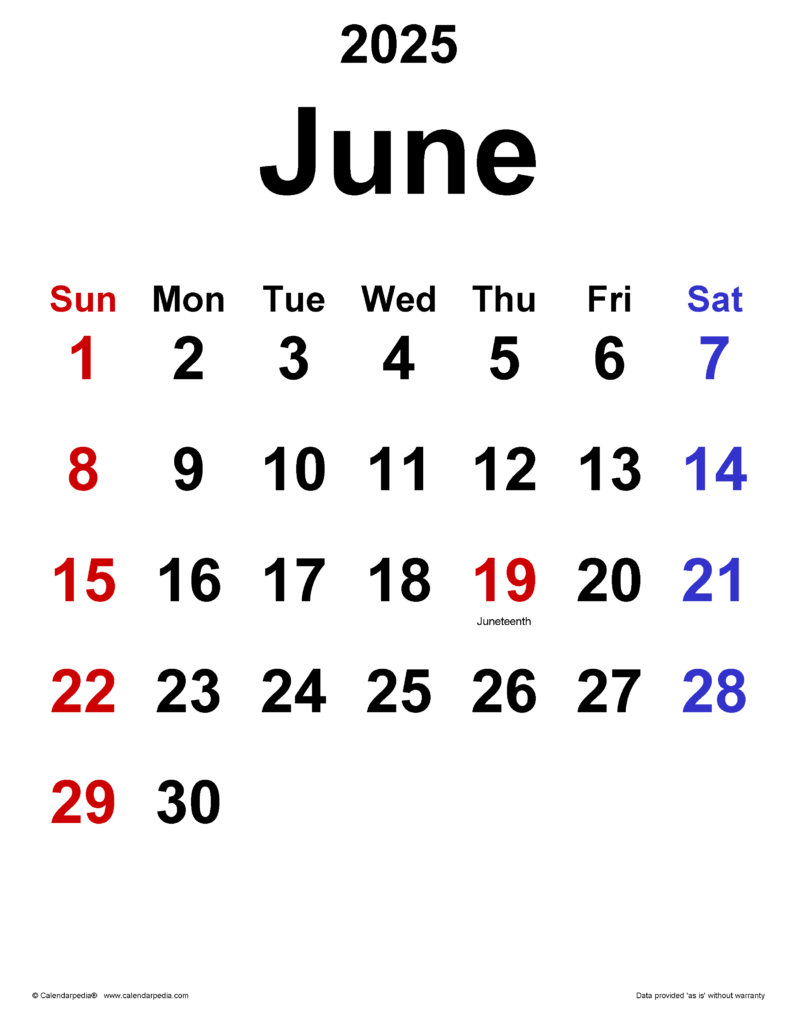 June 2025 Calendar Templates Free Bank2home