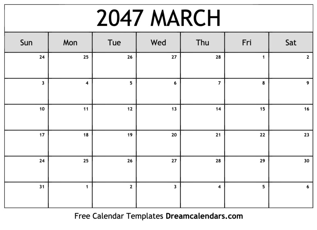 March 2047 Calendar Free Blank Printable With Holidays