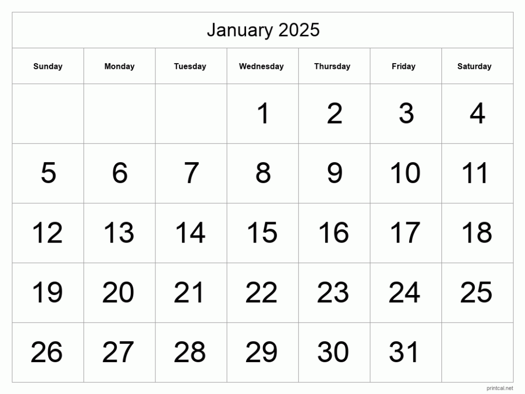 Printable January 2025 Calendar Free Printable Calendars