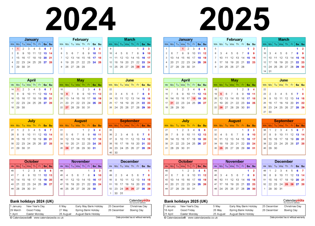 Printable Yearly Calendar 2024 And 2025 Best Ultimate Most Popular 