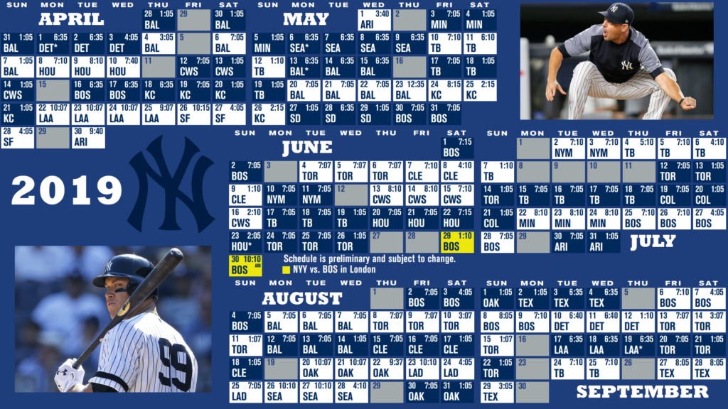 Yankee Printable Schedule