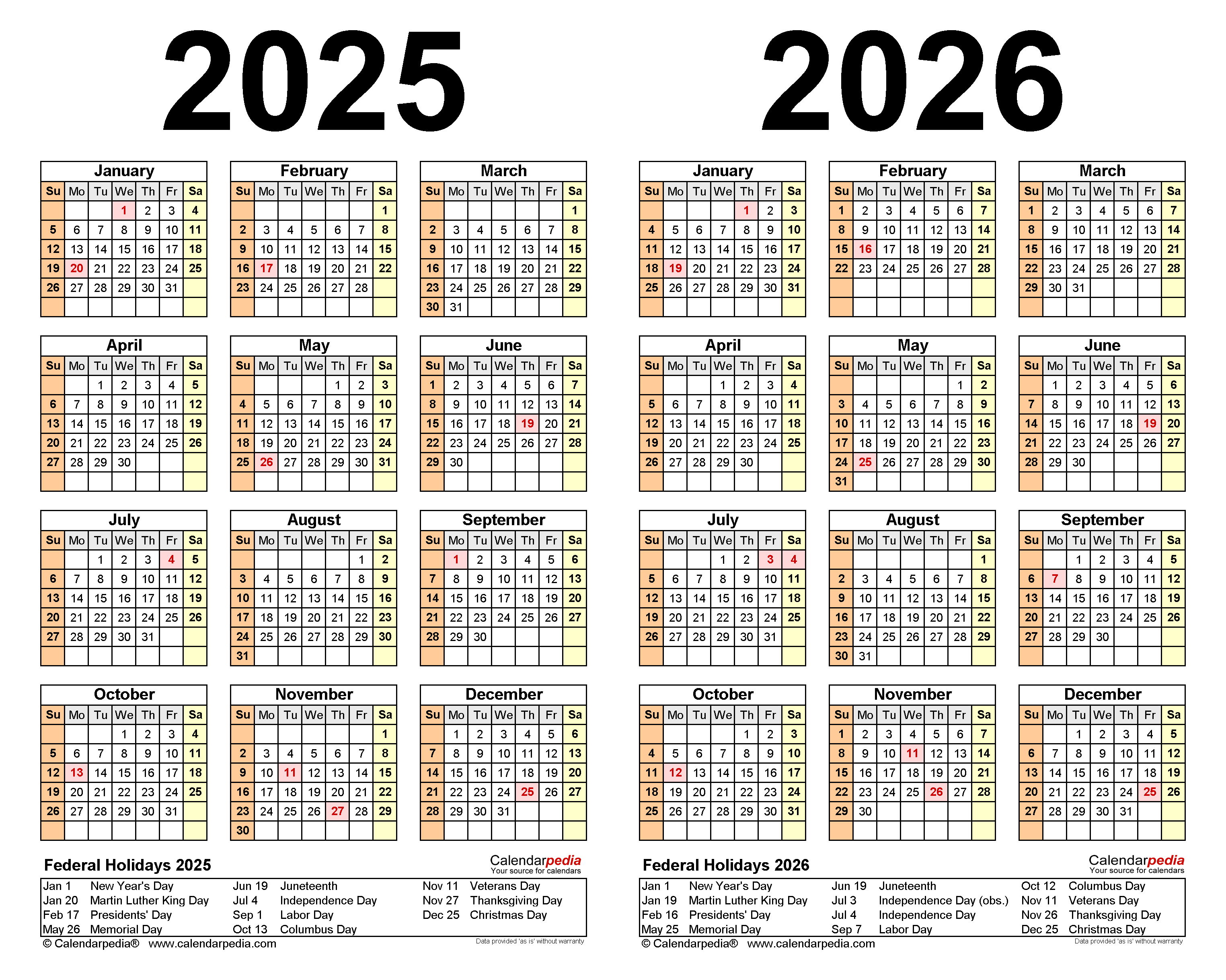 2025 2026 Two Year Calendar Free Printable PDF Templates - Web Page ...