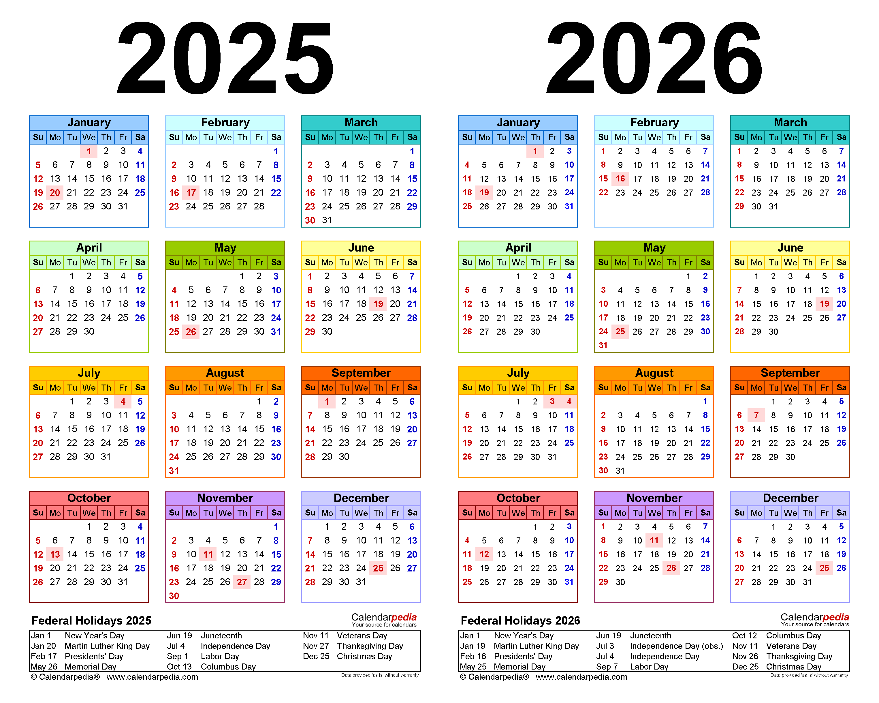 2025 2026 Two Year Calendar Free Printable PDF Templates - Web Page ...