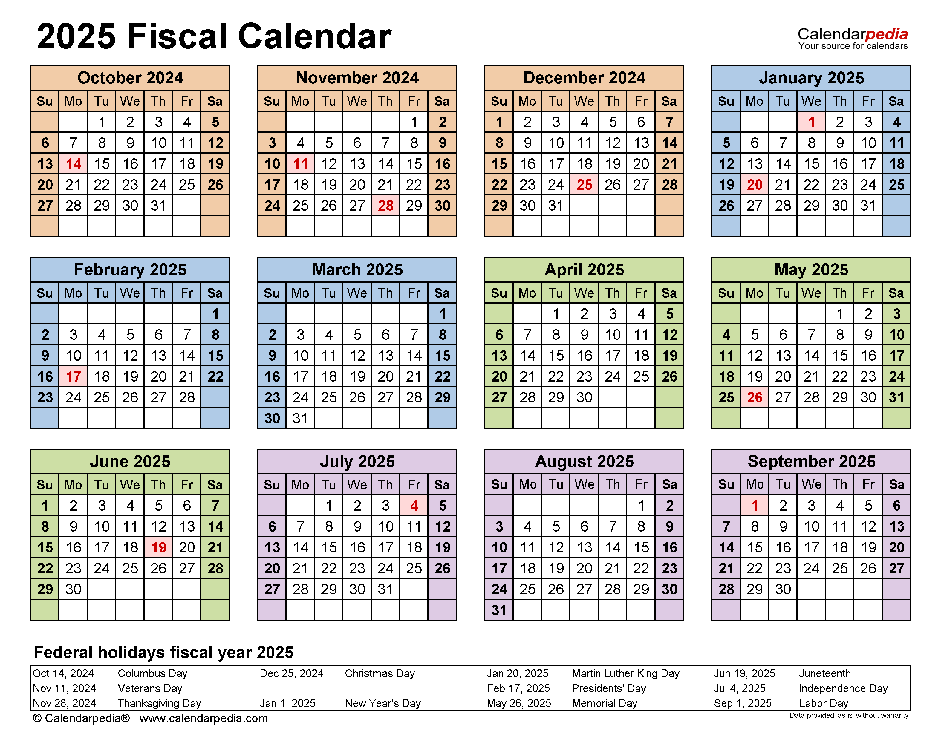 Fiscal Calendars 2025 Free Printable PDF Templates Web Page Calendar