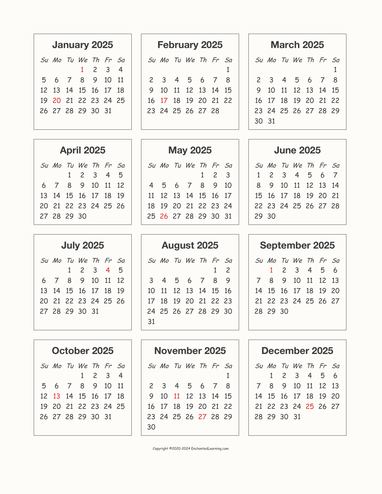 2025 Printable Calendar With Holidays Free Download Web Page Calendar