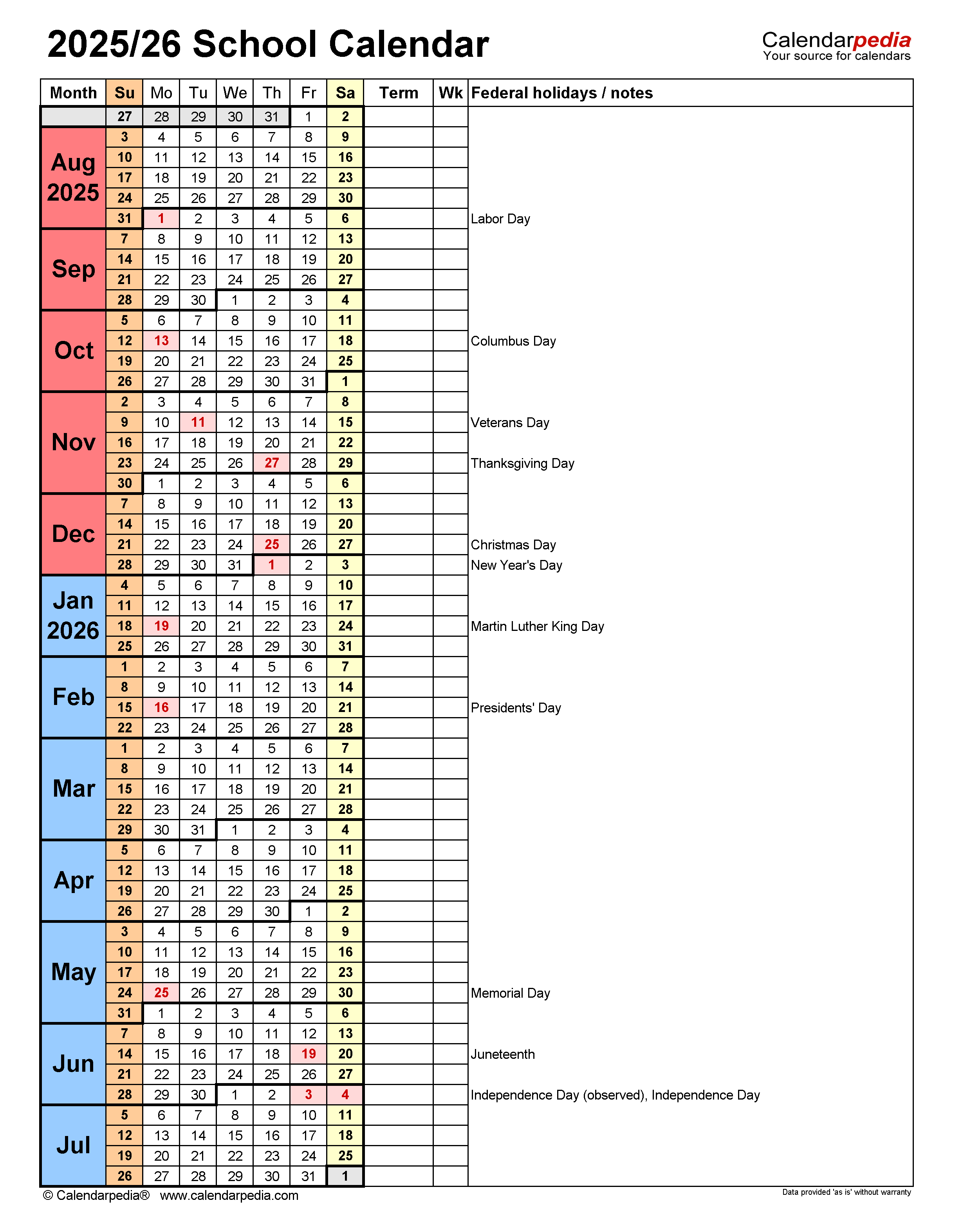 School Calendars 2025 2026 Free Printable PDF Templates Web Page Calendar