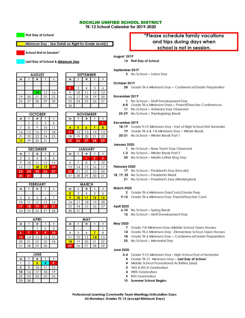 Rocklin Unified School District Calendar 2024 Schoolcalendars